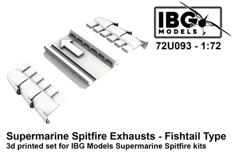 3D tištěné výfuky IBG Models 72U093 typu Fishtail pro Spitfire v měřítku 1/72