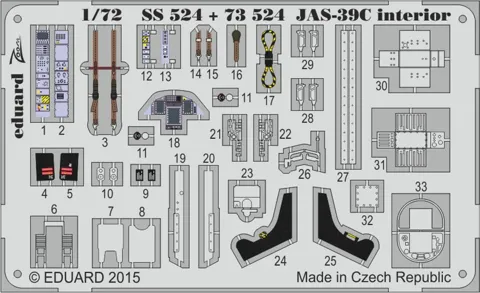 Barevné fotolepty Eduard SS524 JAS-39C interior S.A. v měřítku 1/72 na plátu