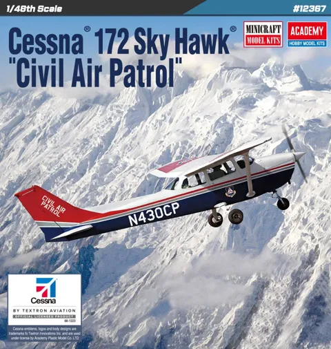 Krabice stavebnice Academy 12367 Cessna 172 Sky Hawk Civil Air Patrol v měřítku 1:48