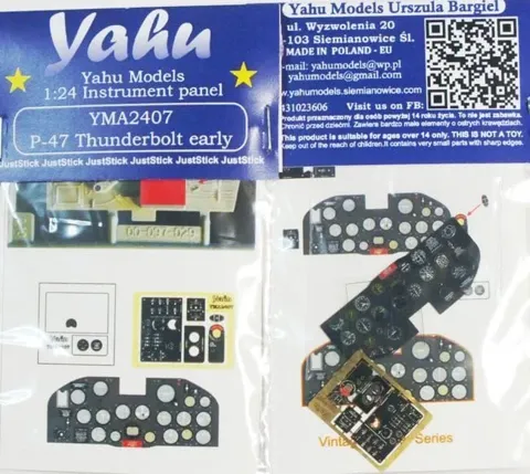 Barevná leptaná přístrojová deska Yahu Models YMA2407 pro P-47 Thunderbolt early v měřítku 1/24