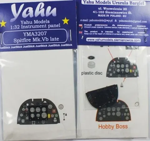 Barevný leptaný přístrojový panel Yahu Models YMA3207 Spitfire Mk.V late v měřítku 1/32