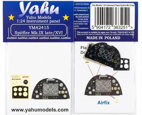 Předbarvený fotoleptaný přístrojový panel Yahu Models YMA2415 pro Spitfire IX late / XVI v měřítku 1/24