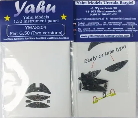 Barevný leptaný přístrojový panel Yahu Models YMA3204 Fiat G.50 v měřítku 1/32