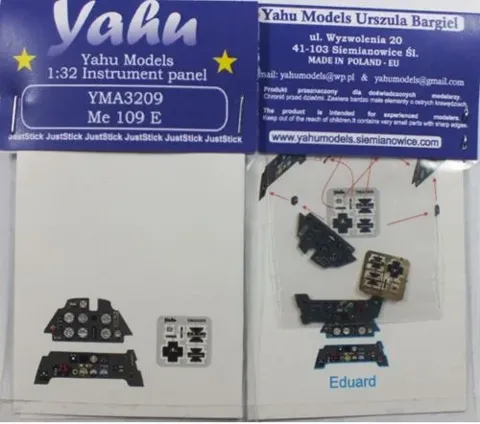 Barevný leptaný přístrojový panel Yahu Models YMA3209 pro Me-109 E v měřítku 1/32
