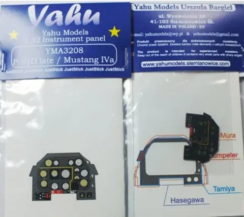 Barevný leptaný přístrojový panel Yahu Models YMA3208 pro P-51D late / Mustang IVa v měřítku 1/32