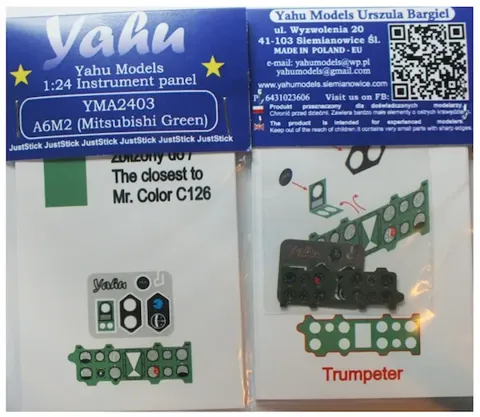Barevný lept přístrojové desky Yahu Models YMA2403 A6M2 Mitsubishi Green v měřítku 1/24