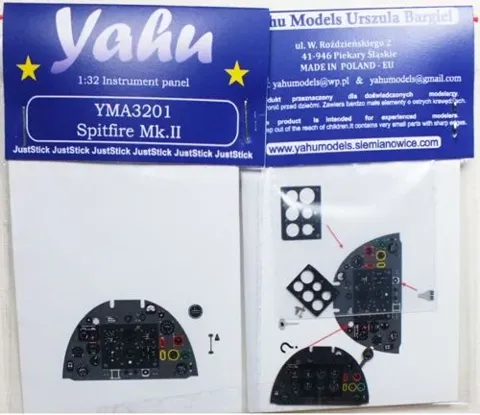 Barevný leptaný přístrojový panel Yahu Models YMA3201 Spitfire Mk.II v měřítku 1/32