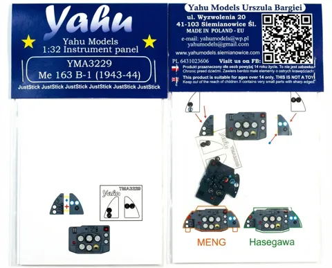 Barevný leptaný přístrojový panel Yahu Models YMA3229 Me 163 B-1 v měřítku 1/32