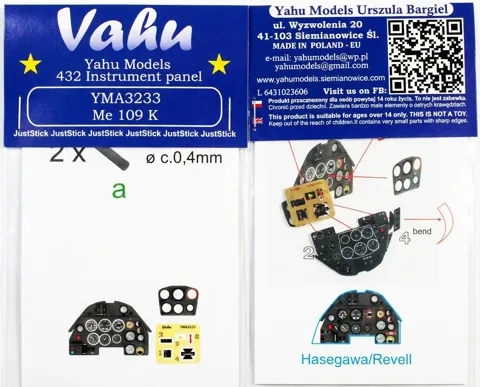 Fotoleptaná přístrojová deska Yahu Models YMA3233 pro Me 109 K v měřítku 1/32