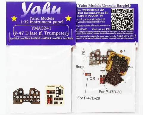 Barevný fotolept přístrojové desky Yahu Models YMA3241 pro P-47D late 1/32 Trumpeter