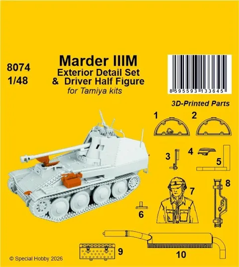 CMK 8074 Marder IIIM exteriérový detailní set 1/48 s poklopem řidiče a poloviční figurkou