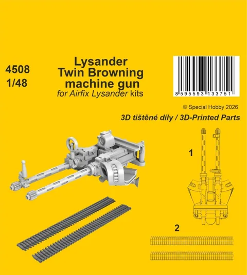 3D tištěný set CMK 4508 dvojitý kulomet Browning 1/48 pro Westland Lysander Airfix