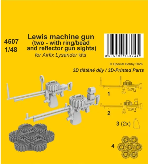 Resinové díly CMK 4507 kulomet Lewis 1/48 pro stavebnici Airfix Westland Lysander