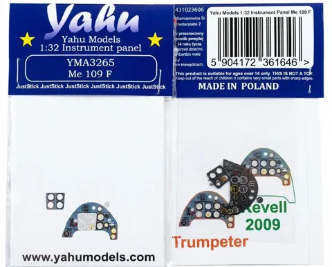 Fotolept Yahu Models YMA3265 přístrojová deska Me 109 F v měřítku 1/32