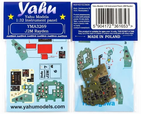 Laserově řezaný přístrojový panel Yahu Models YMA3269 pro J2M Raiden v měřítku 1/32