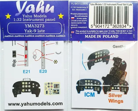 Barevný fotolept přístrojové desky Yahu Models YMA3273 pro Yak-9 late v měřítku 1/32