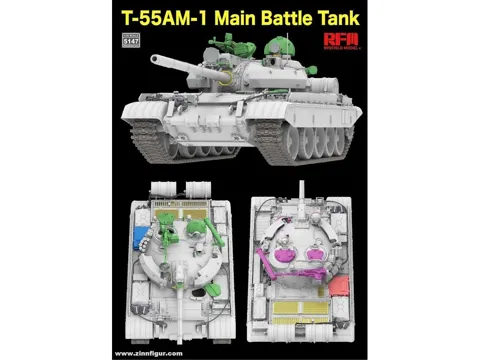 Krabice stavebnice Rye Field Model RFM5147 T-55AM-1 MBT v měřítku 1/35 s funkčními pásy