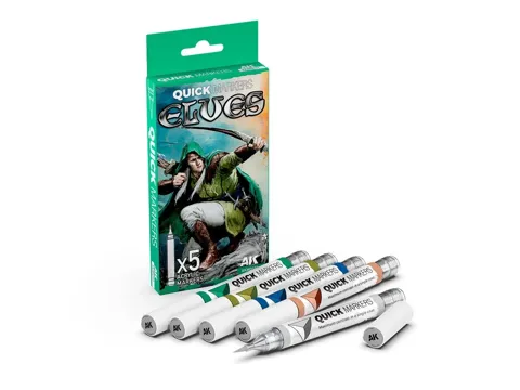 Sada pěti fixů AK Interactive Quick Marker Set Elves s kontrastními barvami na figurky