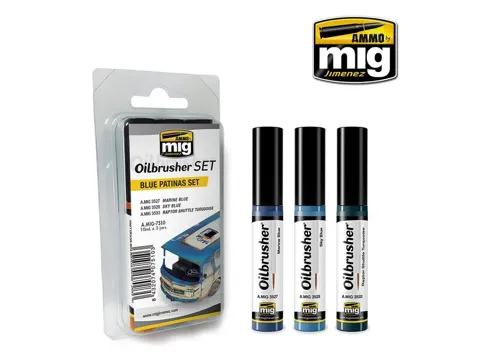 Sada olejových barev AMMO Mig A.MIG-7510 Oilbrusher Set modré patiny (Blue Patinas)