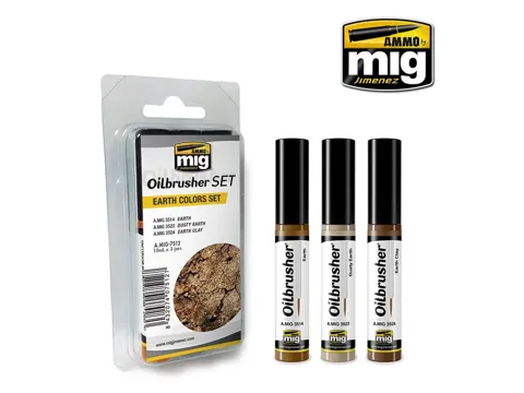 Sada olejových barev AMMO Mig A.MIG-7512 Oilbrusher Set Earth Colors s aplikátory