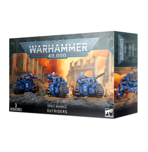 Balení Games Workshop Warhammer 40,000 Space Marines Outriders se třemi plastovými miniaturami 1:56
