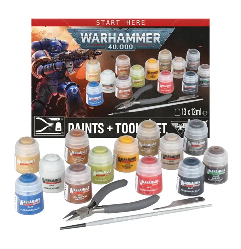 Games Workshop Warhammer 40,000 Paints + Tools Set – 13 kelímků barev, nůžky, škrabka a štětec