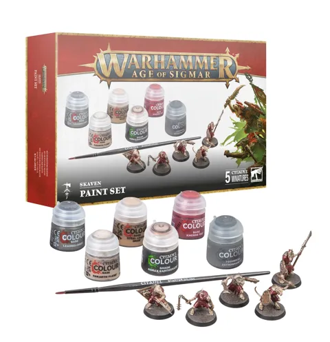 Sada Games Workshop Age of Sigmar Skaven Paint Set – 6 barev Citadel 12 ml, štětec a miniatury Clanrats