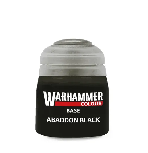 Lahvička akrylové barvy Citadel Base Abaddon Black 12 ml, černý odstín