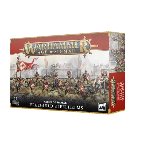 Krabice Games Workshop Cities of Sigmar Freeguild Steelhelms se sadou 10 plastových miniatur
