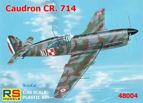 Krabice plastikové stavebnice RS Models 1/48 Caudron CR.714 C-1 s obtisky pro 5 variant