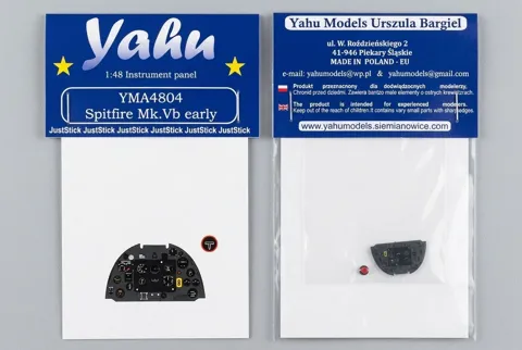 Fotoleptaná barevně potištěná přístrojová deska Yahu Models YMA4804 pro Spitfire Mk.Vb v měřítku 1/48