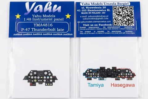 Barevně potištěný fotolept přístrojové desky Yahu Models YMA4816 pro P-47D late v měřítku 1/48