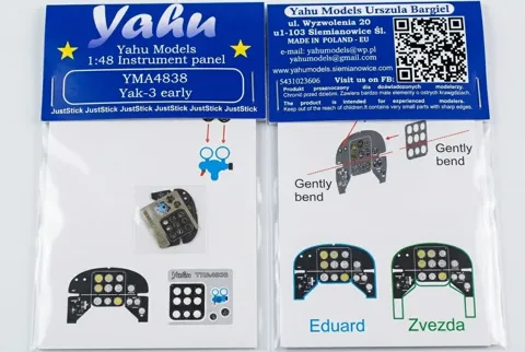 Barevný leptaný přístrojový panel Yahu Models YMA4838 pro Jak-3 raná verze v měřítku 1/48