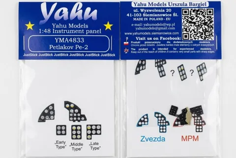 Barevné leptané přístrojové panely Yahu Models YMA4833 pro Petljakov Pe-2 v měřítku 1/48