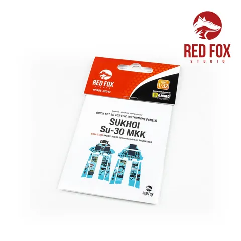 Set 3D přístrojových panelů Red Fox Studio RFSQS-32043 pro Su-30MKK Flanker G v měřítku 1/32