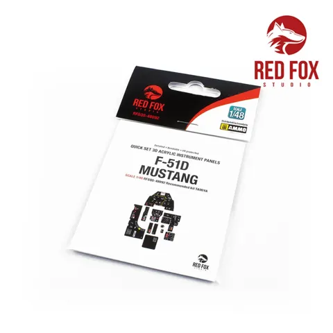 Sada 3D přístrojových panelů Red Fox Studio 1/48 F-51D Mustang pro stavebnici Tamiya