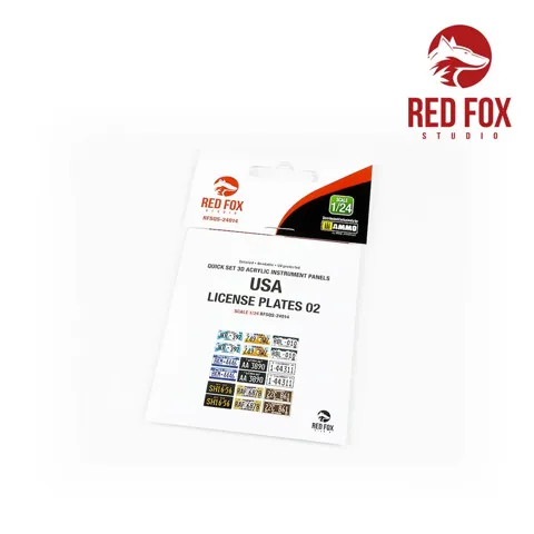 Sada Red Fox Studio RFSQS-24014 registrační značky USA vol.02 v měřítku 1/24 pro modely automobilů