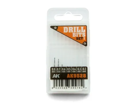 Sada modelářských vrtáků AK Interactive AK9528 Drill Bits Set 1, 7 ks o průměrech 0,2–0,8 mm