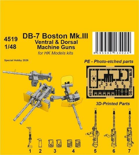 Detailní set CMK 4519 1/48 – spodní a hřbetní kulomety DB-7 Boston Mk.III pro HK Models