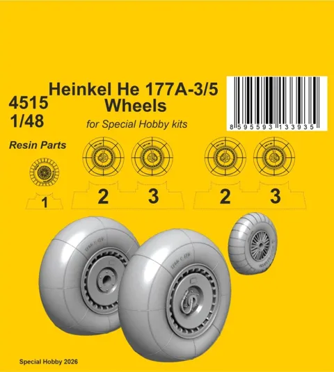 Resinová kola podvozku CMK 4515 pro Heinkel He 177A-3/5 v měřítku 1/48