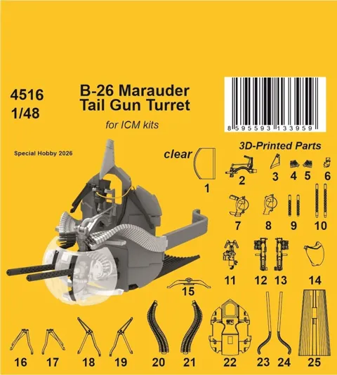 Resinová sada CMK 4516 zadní střelecká věž B-26 Marauder 1/48 pro stavebnice ICM