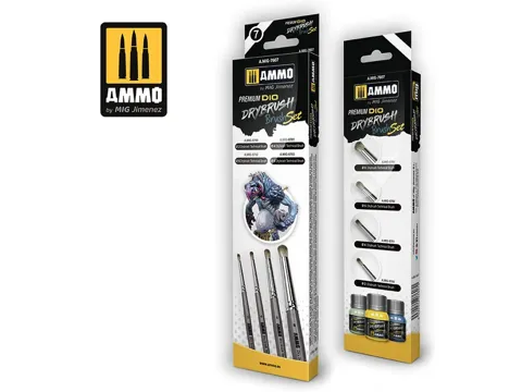 Sada čtyř štětců AMMO Mig A.MIG-7607 Premium Dio Drybrush Set pro techniku suchého štětce