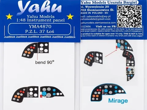 Předbarvená přístrojová deska Yahu Models YMA4870 1/48 pro P.Z.L. 37 Łoś