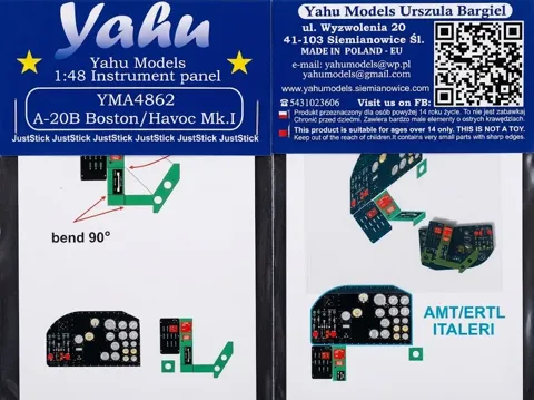 Barevně tištěná leptaná přístrojová deska Yahu Models YMA4862 A-20B Boston / Havoc I v měřítku 1/48