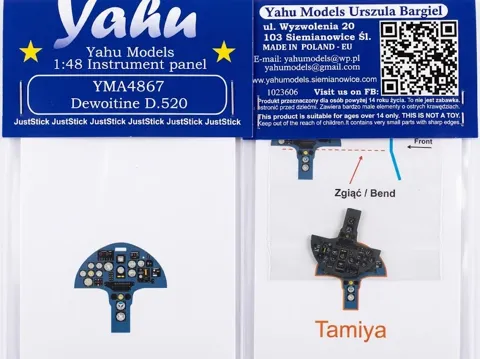 Předbarvená fotoleptová přístrojová deska Yahu Models YMA4867 1/48 pro Dewoitine D.520