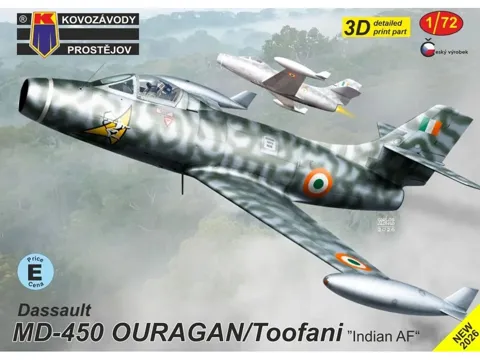 Krabice stavebnice Kovozávody Prostějov 1/72 Dassault MD-450 Ouragan/Toofani Indian AF