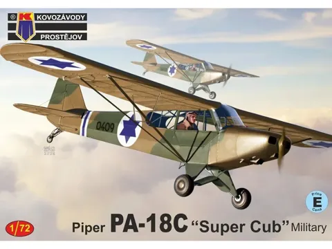 Krabice plastikové stavebnice Kovozávody Prostějov 1/72 Piper PA-18C Super Cub Military