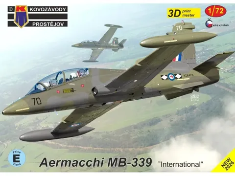 Krabice plastikové stavebnice Kovozávody Prostějov 1/72 Aermacchi MB-339 International