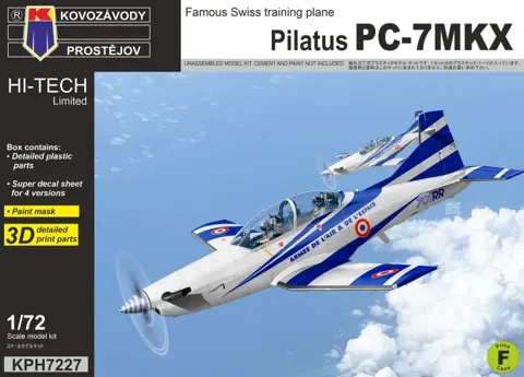 Krabice stavebnice Kovozávody Prostějov KPH7227 Pilatus PC-7 MkX Hi-Tech v měřítku 1/72