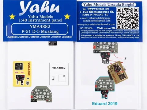 Předbarvená přístrojová deska Yahu Models YMA4882 pro P-51 D-5 v měřítku 1/48